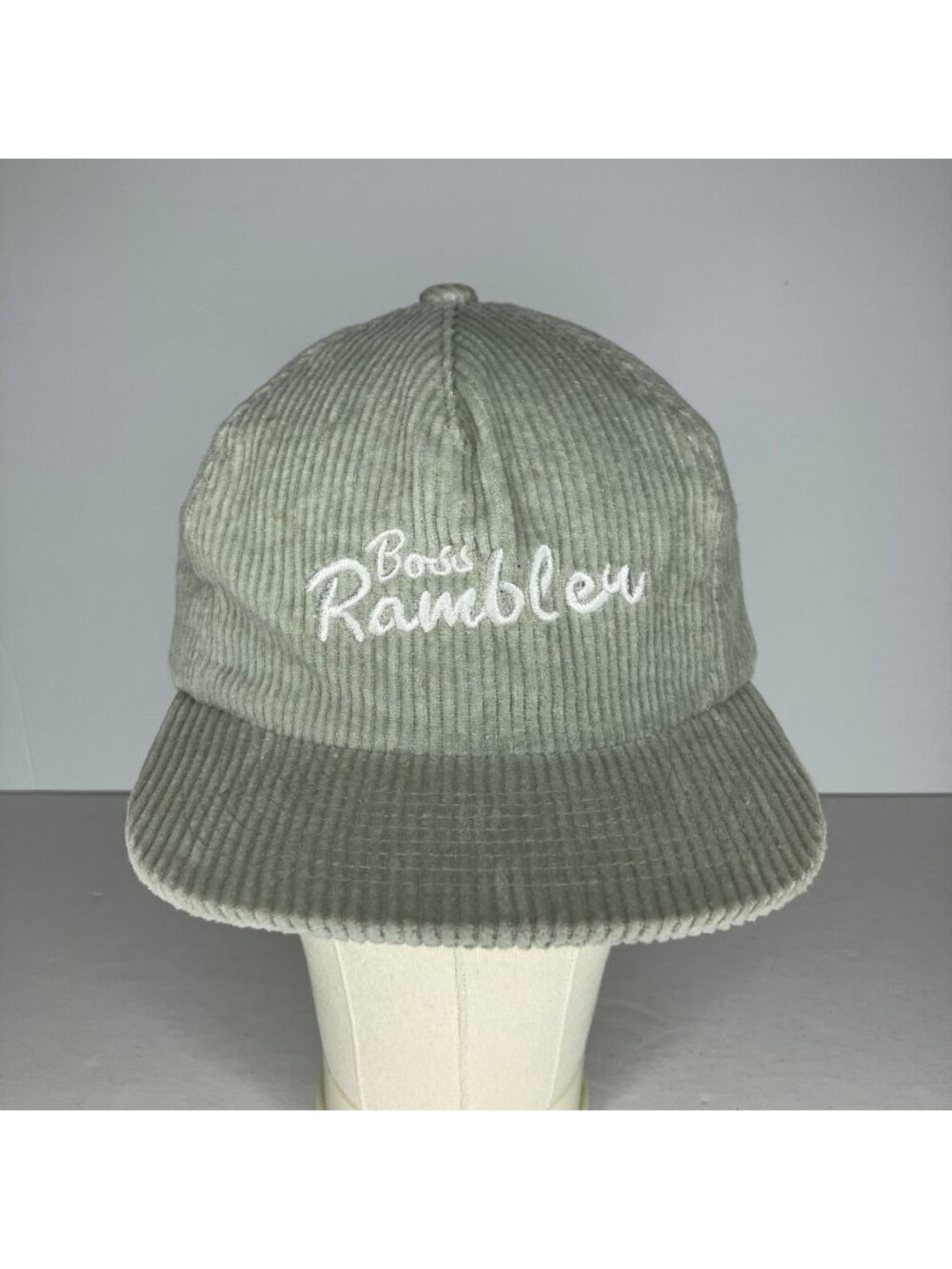 Boss Rambler Hat Weld Mfg Men's Adjustable Gray Corduroy Script Logo Cap